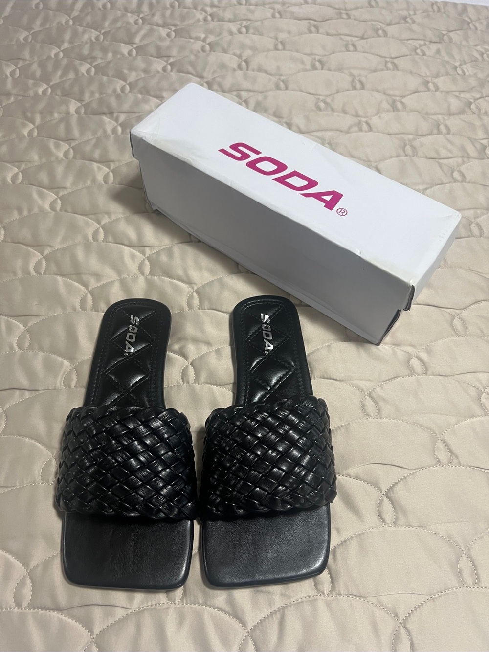 Soda Black Braided Slide Sandals